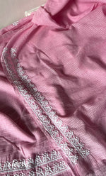 Load image into Gallery viewer, Women's Lucknowi Handcrafted Kota Cotton Chikankari Unstitched Kurta And Dupatta Set - HONC0325526