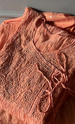 Load image into Gallery viewer, Aaliyah Women's Lakhnavi Handcrafted Mul Chanderi Semi - Stitched Angrakha And Dupatta Set - HONC0277639