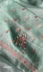 将图像加载到图库查看器中, Women's Lakhnavi Handcrafted Pure Organza Silk Chikankari Unstitched Full Suit Material - HONC0267229
