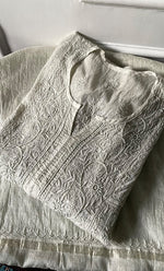 Load image into Gallery viewer, Women's Lakhnavi Handcrafted Mul Chanderi Semi - stitched Chikankari Full Suit Material - HONC0319562