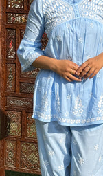 Load image into Gallery viewer, Rania Women's Lakhnavi Handcrafted Cotton Chikankari Short Kurta And Afghani pant Set - HONC0268718