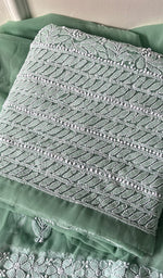 将图像加载到图库查看器中, Yumna Women's Lucknowi Handcrafted Faux-Georgette Chikankari Suit Material - HONC0263416