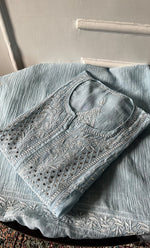 将图像加载到图库查看器中, Women's Lakhnavi Handcrafted Mul Chanderi Semi - stitched Chikankari Full Suit Material - HONC0333495