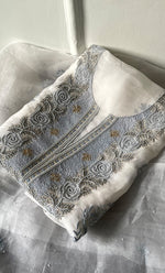 Load image into Gallery viewer, Mehnaj  Women's Lakhnavi Handcrafted Pure Organza Chikankari Unstitched Kurta And Dupatta Set- HONC0316462