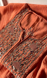 Load image into Gallery viewer, Women's Lakhnavi Handcrafted Mul Chanderi Semi-Stitched Kurta And Dupatta Set - HONC0323627