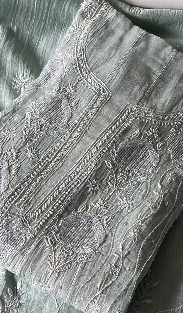 Laiba Women's Lakhnavi Handcrafted Mul Chanderi Semi - Stitched Anarkali And Dupatta Set - HONC0288583