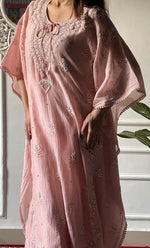 Load image into Gallery viewer, Women's Lucknowi Handcrafted Mul chanderi Chikankari Kaftan - HONC0318262