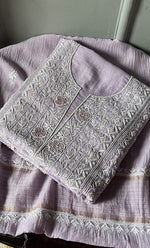 Load image into Gallery viewer, Baseema Women's Lucknowi Handcrafted Chanderi Silk Chikankari Full Suit Material - HONC0268499
