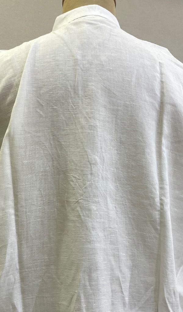 Men's Lucknowi Handcrafted Linen Cotton Chikankari Kurta With Pant -HONC0204540