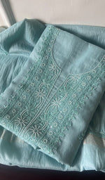 Load image into Gallery viewer, Women's Lakhnavi Handcrafted Mul Chanderi Chikankari Full Suit Material - HONC0271172