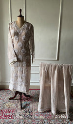 Load image into Gallery viewer, Women's Lakhnavi Handcrafted Mul Chanderi Semi - Stitched Kurta And Dupatta Set - HONC0374243