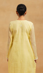 Load image into Gallery viewer, Saziya Women's Lakhnavi Handcrafted Mul Chanderi Chikankari Stitched Kurta, Dupatta And Pant Set - HONC0798462