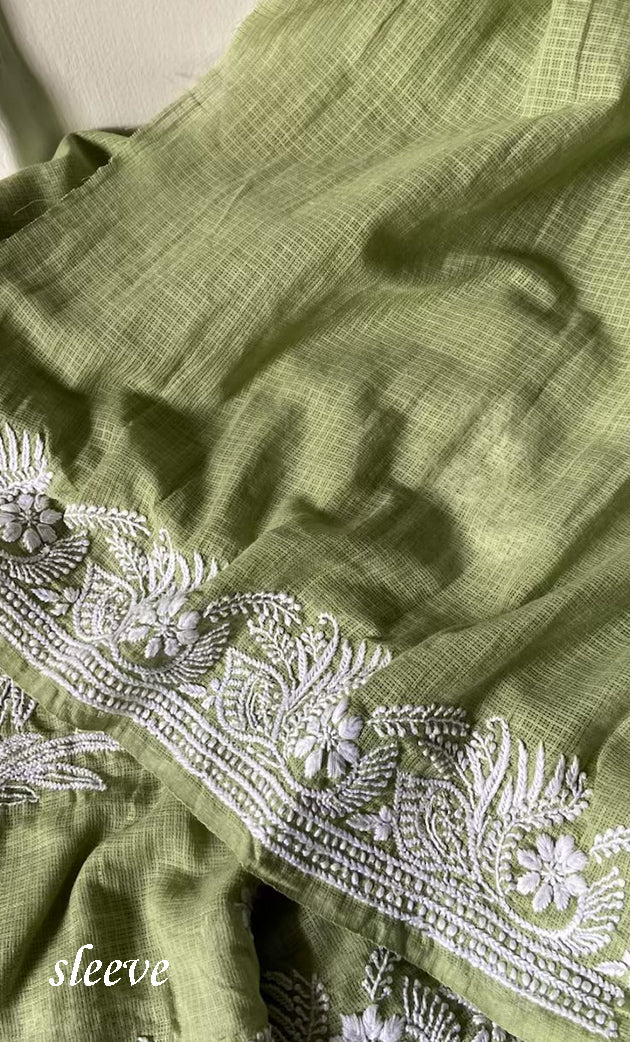 Women's Lucknowi Handcrafted Kota Cotton Chikankari Unstitched Kurta And Dupatta Set - HONC0312642