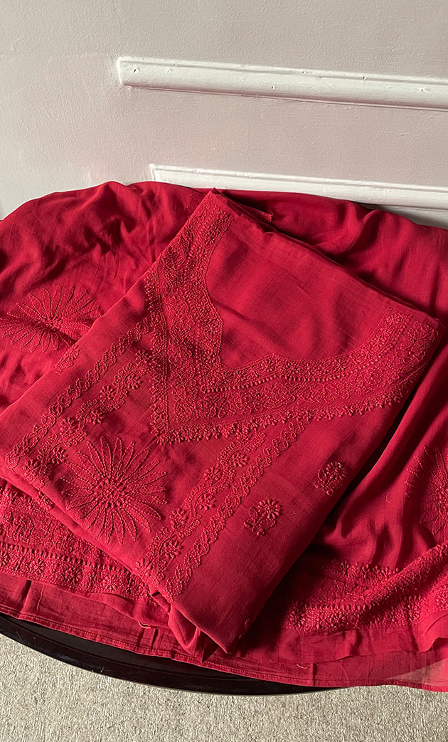 Women's Lakhnavi Handcrafted Unstitched Cotton Chikankari Suit Material - HONC061625