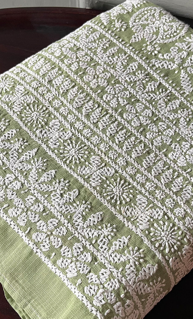 Women's Lakhnavi Handcrafted Kota Cotton Chikankari Unstitched Kurti Fabric - HONC0304000