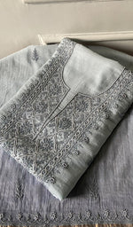 Load image into Gallery viewer, Women's Lakhnavi Handcrafted Mul Chanderi Unstitched Chikankari Full Suit Material - HONC0295747