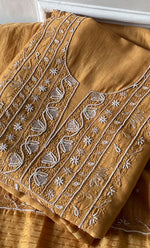 Load image into Gallery viewer, Women's Lucknowi Handcrafted Chanderi Silk Unstitched Chikankari Full Suit Material - HONC0278003