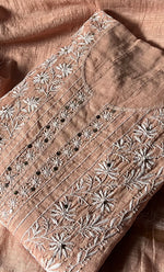 Load image into Gallery viewer, Women's Lakhnavi Handcrafted Linen Cotton Semi -Stitched Anarkali And Dupatta Set - HONC0273160