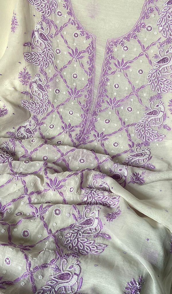 Women's Lakhnavi Handcrafted Mul Chanderi Unstitched Chikankari Full Suit Material - HONC0339583 main image 1