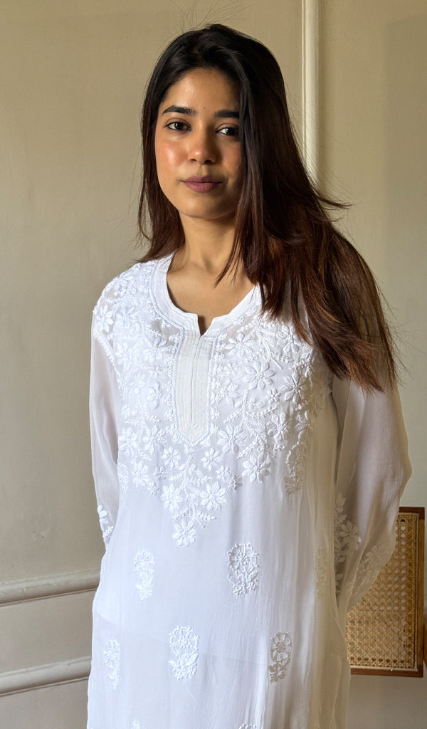 Women's Lakhnavi Handcrafted Viscose Georgette Chikankari Kurti - HONC0115981