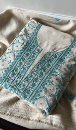 Load image into Gallery viewer, Women's Lakhnavi Handcrafted Munga Silk Chikankari Kurta And Dupatta Set- HONC0278844