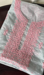 将图像加载到图库查看器中, Lakhnavi 手工制作的欧根纱 Chikankari 未缝合 Kurti 面料 - Honc0133588
