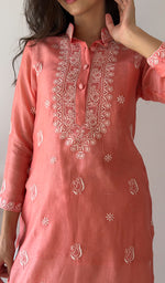 Load image into Gallery viewer, Ishita Women's Lucknowi Handcrafted Chanderi Silk Chikankari Kurti - HONC0357091