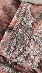 将图像加载到图库查看器中, Women's Lakhnavi Handcrafted Organza Chikankari Unstitched Kurta And Dupatta Set - HONC0268888