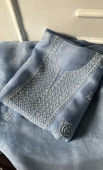 Load image into Gallery viewer, Women's Lakhnavi Handcrafted Pure Organza Chikankari Unstitched Kurta And Dupatta Set- HONC0314162