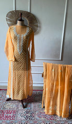 Load image into Gallery viewer, Saziya Women's Lakhnavi Handcrafted Mul Chanderi Semi - Stitched Chikankari Full Suit Material - HONC0358765