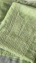 将图像加载到图库查看器中, Women's Lakhnavi Handcrafted Organza Chikankari Unstitched Full Suit Material - HONC0271206