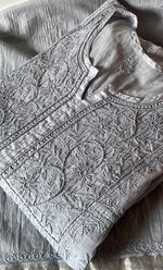 Load image into Gallery viewer, Women's Lakhnavi Handcrafted Mul Chanderi Semi - stitched Chikankari Full Suit Material - HONC0319560