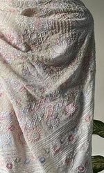 Load image into Gallery viewer, Women's Lakhnavi Handcrafted Pure Silk Georgette Chikankari Saree - HONC0313292