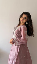 将图像加载到图库查看器中, Women's Lucknowi Handcrafted Mul Chanderi Stitched Chikankari Kurta And Plazzo Set- HONC0379066