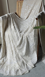 Load image into Gallery viewer, Women's Lakhnavi Handcrafted Pure Silk Georgette Chikankari Saree- HONC0193629