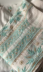 将图像加载到图库查看器中, Women's Lakhnavi Handcrafted Mul Chanderi Semi - stitched Kurta And Dupatta Set- HONC0314872