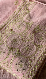 Load image into Gallery viewer, Women's Lakhnavi Handcrafted Maheshwari Mul Chanderi Semi - Stitched Chikankari Full Suit Material - HONC