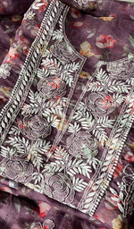 将图像加载到图库查看器中, Disha Women's Lakhnavi Handcrafted Organza Chikankari Unstitched Kurta And Dupatta Set - HONC0201475