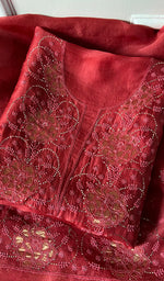 将图像加载到图库查看器中, Women's Lakhnavi Handcrafted Pure Organza Chikankari Unstitched Kurta And Dupatta Set- HONC02261147