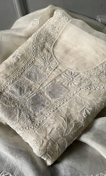 Load image into Gallery viewer, Women's Lakhnavi Handcrafted Pure Organza Chikankari Unstitched Kurta And Dupatta Set- HONC0308268