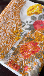 将图像加载到图库查看器中, Women's Lakhnavi Handcrafted Cotton Chikankari Unstitched Kurti Fabric - HONC0284340