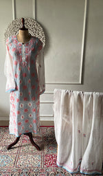Load image into Gallery viewer, Women's Lakhnavi Handcrafted Mul Chanderi Semi - Stitched Kurta And Dupatta Set - HONC0365518