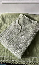 将图像加载到图库查看器中, Izana Women's Lakhnavi Handcrafted Mul Chanderi Semi - stitched Chikankari Full Suit Material - HONC0333507