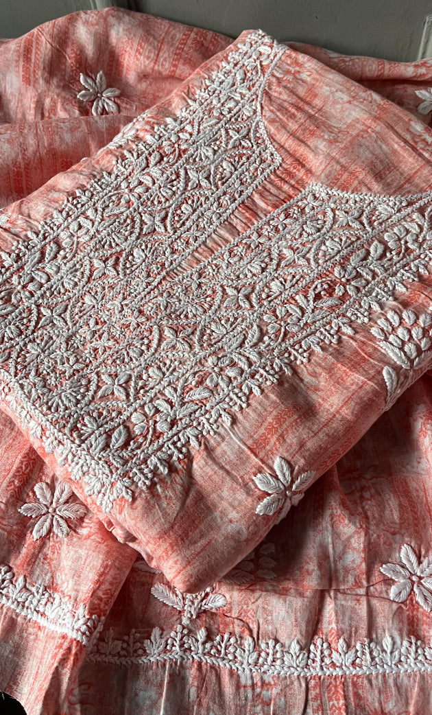 Women's Lakhnavi Handcrafted Cotton Chikankari Kurta And Kurta Dupatta Set - HONC0312684