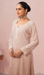 将图像加载到图库查看器中, Yusra Women's Lakhnavi Handcrafted Viscose Georgette Chikankari Kurti - HONC0566444