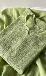 将图像加载到图库查看器中, Women's Lucknowi Handcrafted Kota Chanderi Chikankari Semi Stitched Kurta And Dupatta Set - HONC0314214