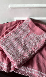 Load image into Gallery viewer, Women's Lakhnavi Handcrafted Pure Silk Georgette Chikankari Kurta And Dupatta Set- HONC0291005