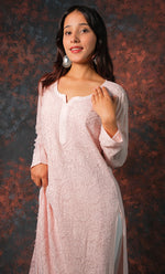 Load image into Gallery viewer, Yusra Women's Lakhnavi Handcrafted Viscose Georgette Chikankari Kurti- HONC0327253