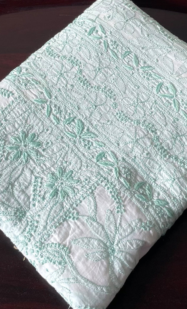 Women's Lakhnavi Handcrafted Cotton Chikankari Unstitched Kurti Fabric - HON0318050