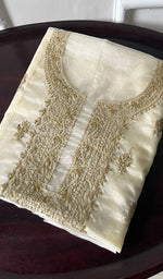 将图像加载到图库查看器中, Lakhnavi 手工制作的欧根纱 Chikankari 未缝合 Kurti 面料 - Honc0133590